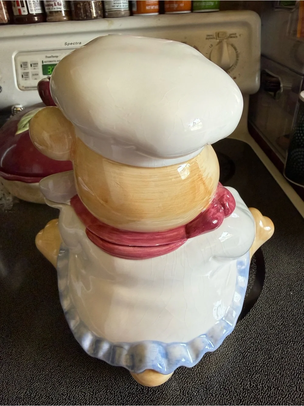 Ceramic Bear Chef Cookie Jar - White and Red